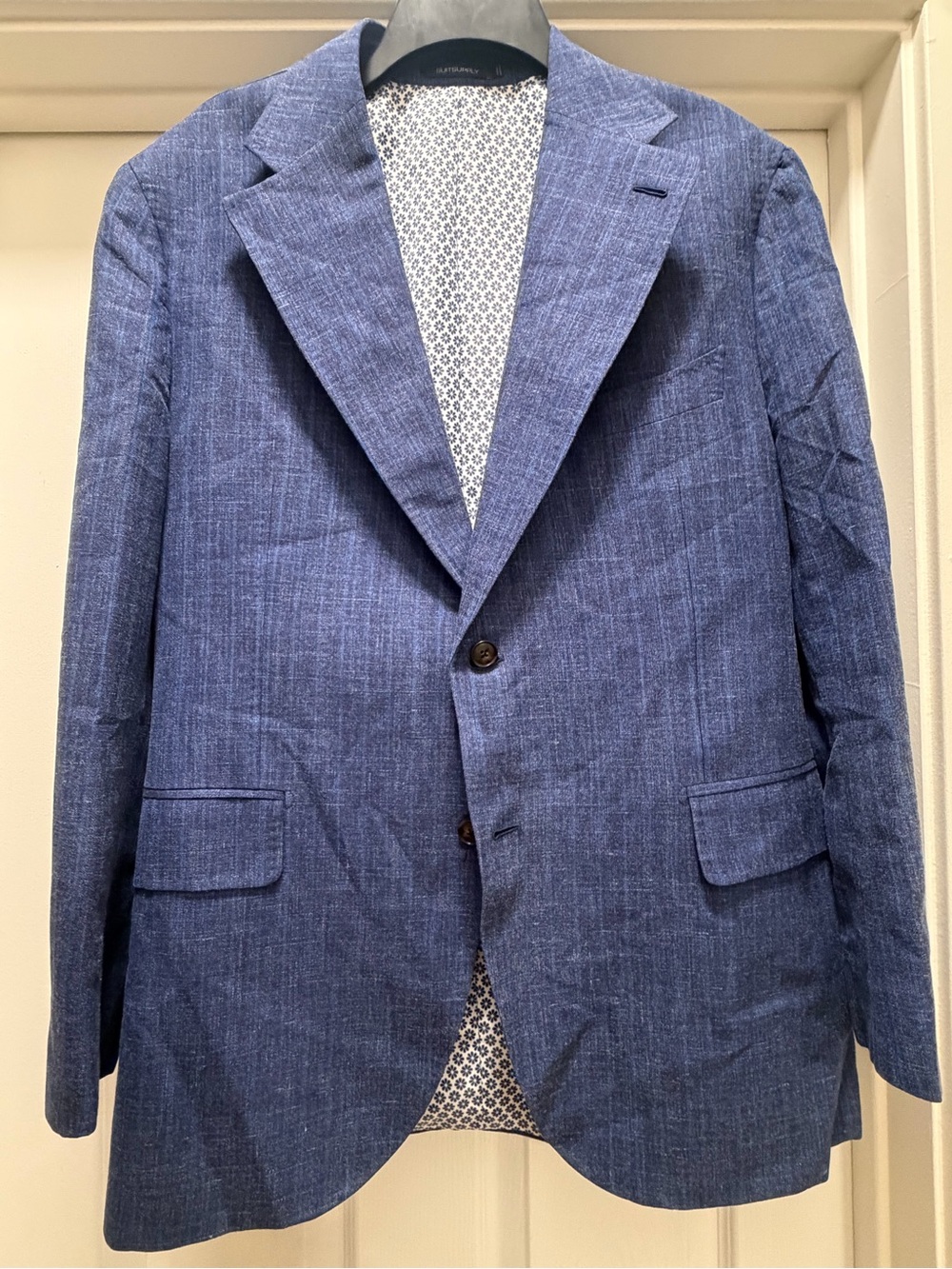 Suitsupply Blue Textured Sport Coat with Patterned Lining